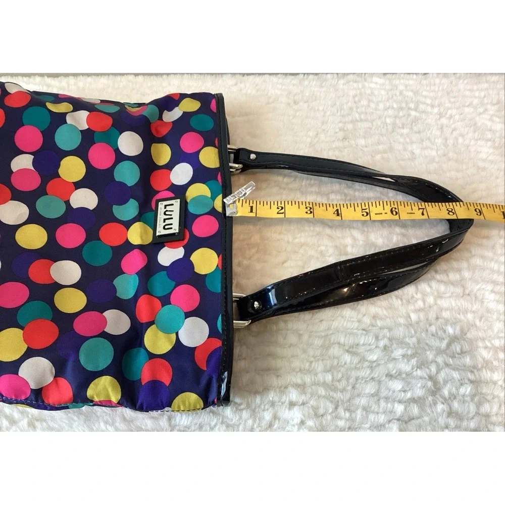LULU By LULU GUINESS Purse Blue Pink Gray Polka Dot Satchel Shoulder Bag Patent